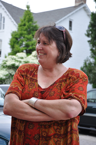 Deborah Burgoyne, the mayor of Burkittsville, MD, stands on Main Street.